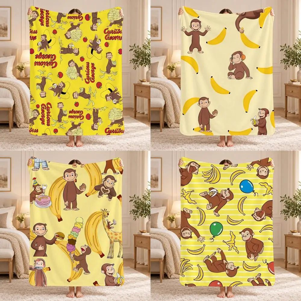 Curious George Throw 240g Lightweight Flannel Blanket, Soft Skin Throw Blanket for Sofa Bedroom