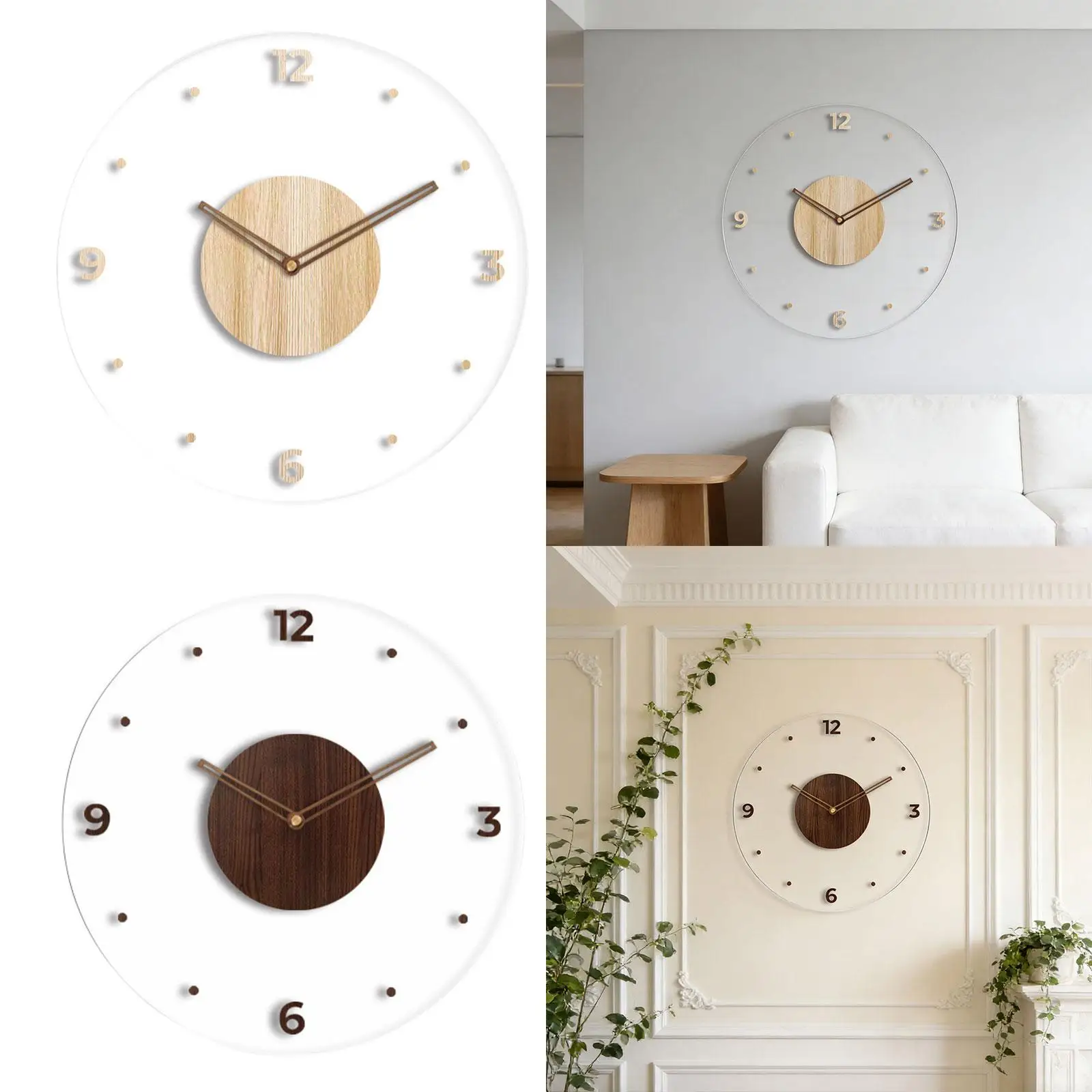 Transparent Acrylic Wall Clock Silent Nordic Non Ticking Decorative Clock for Office Living Room Farmhouse Bathroom Home