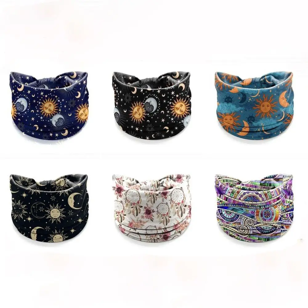 

New Elastic Wide Headbands Boho Vintage Knot Turban Wide Brim Star Printed Printed Headscarf Women