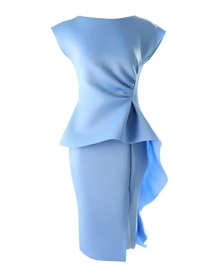 Elegante bainha mãe da noiva vestidos simples na altura do joelho vestidos de convidados de casamento personalizado céu azul curto vestido de baile de formatura