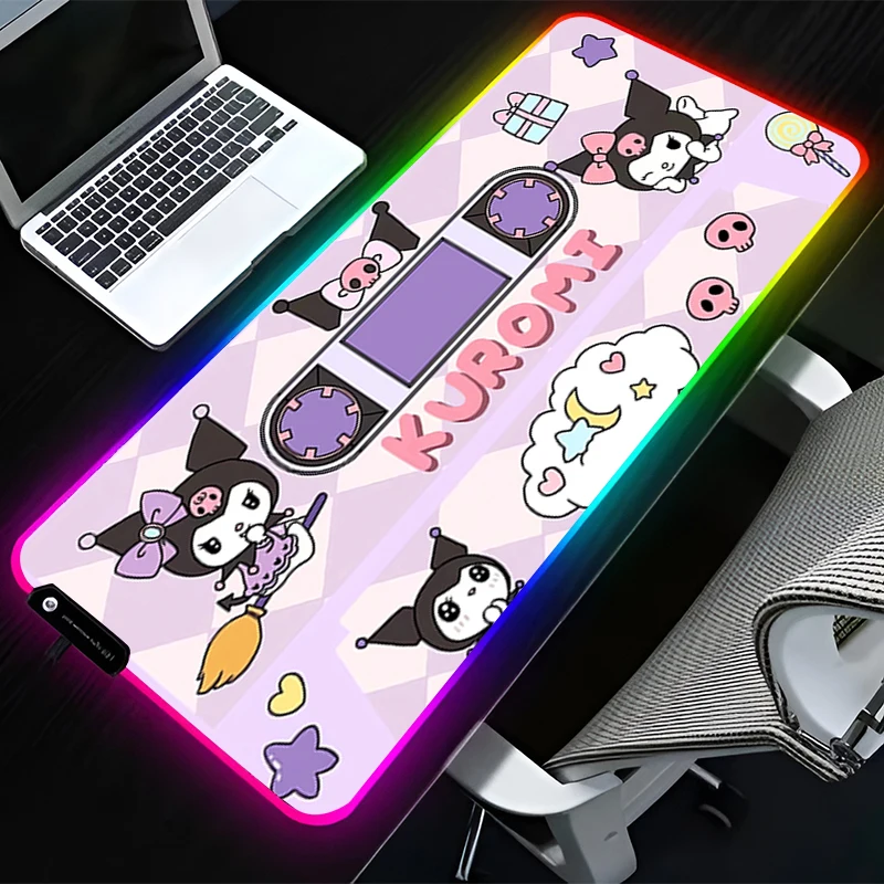 

RGB LED Mouse Pad Rubber Anime Mousepad Pattern Game Pad PC Accessories Desk Mat Non Slip Table Mat Office K-kuromi Keyboard Pad