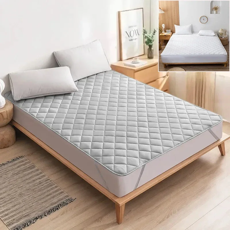 Quilted Waterproof Bed Sheet with Elastic Queen King Size Solid Color Mattress Protector for Double Bed Queen/King Bed Sheet