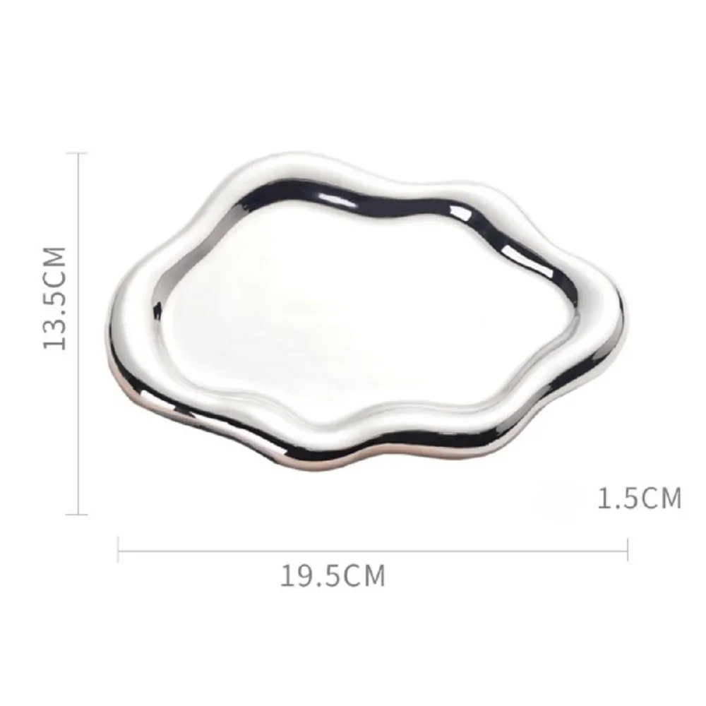 Ins Simple Storage Tray Silver Ceramic Jewelry Tray Decorative Tray Arrangement Creative Plating Jewellery Tray