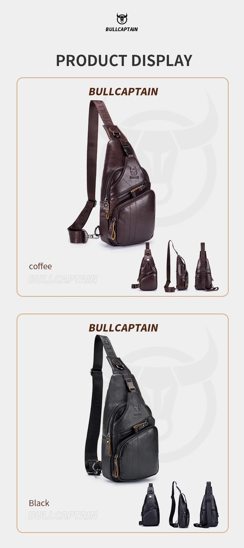 BULLCAPTAIN Tasche Echtes Leder Brusttasche Herrenmode Stil Casual Straddle Bag Business Große Kapazität Leder Herrengepäck – Detail 12