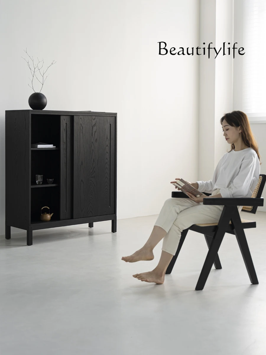 

Modern Minimalist Log Sideboard Cabinet Silent Style Solid Wood Sliding Door Locker