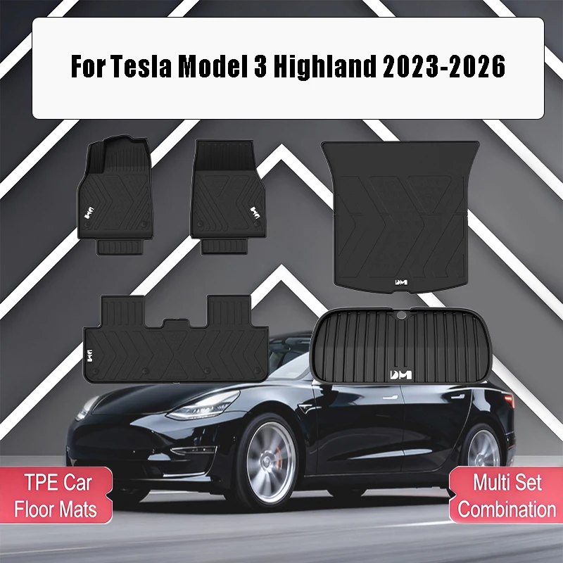 For Tesla New Model 3 Highland 2023-2026 TPE Floor Mats Durable Design Waterproof Luggage Mat Foot Pads Trunk Mats Accessories
