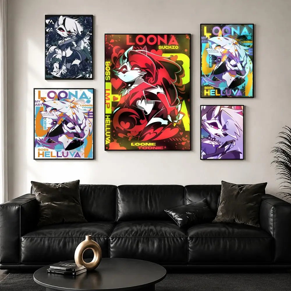 anime Loona H-helluva boss Poster High Quality Sticker Self Adhesive Wall Art for Bedroom Hallway Home Decor