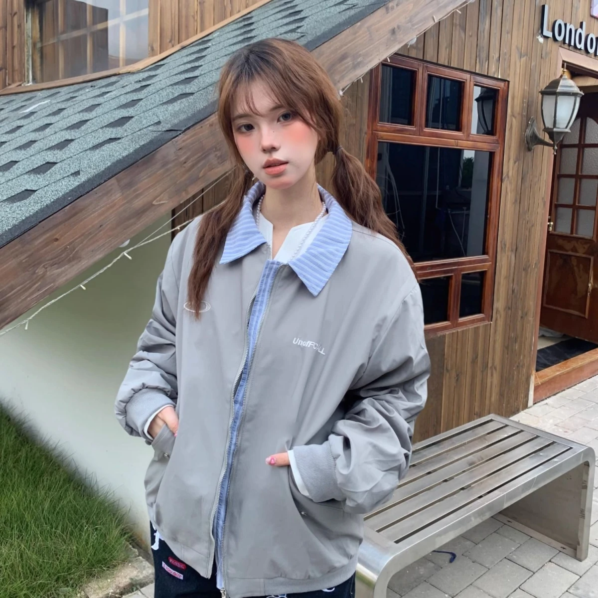 

Американская ретро лоскутная клетчатая поддельная двухсекционная летная куртка, свободная повседневная верхняя одежда для мужчин и женщин, осенний сезон