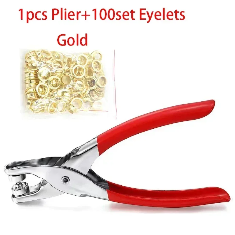 1Set 1/4 Inch Grommet Eyelet Plier Set, Eyelet Hole Punch Pliers Kit With 100 Metal Eyelets, Grommet Tool Kit For Leather Cloth