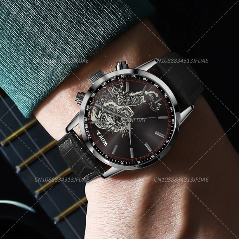 Fashionable Watch Men Tiger Watches Casual Style Leather Band Analog Quartz Wristwatches