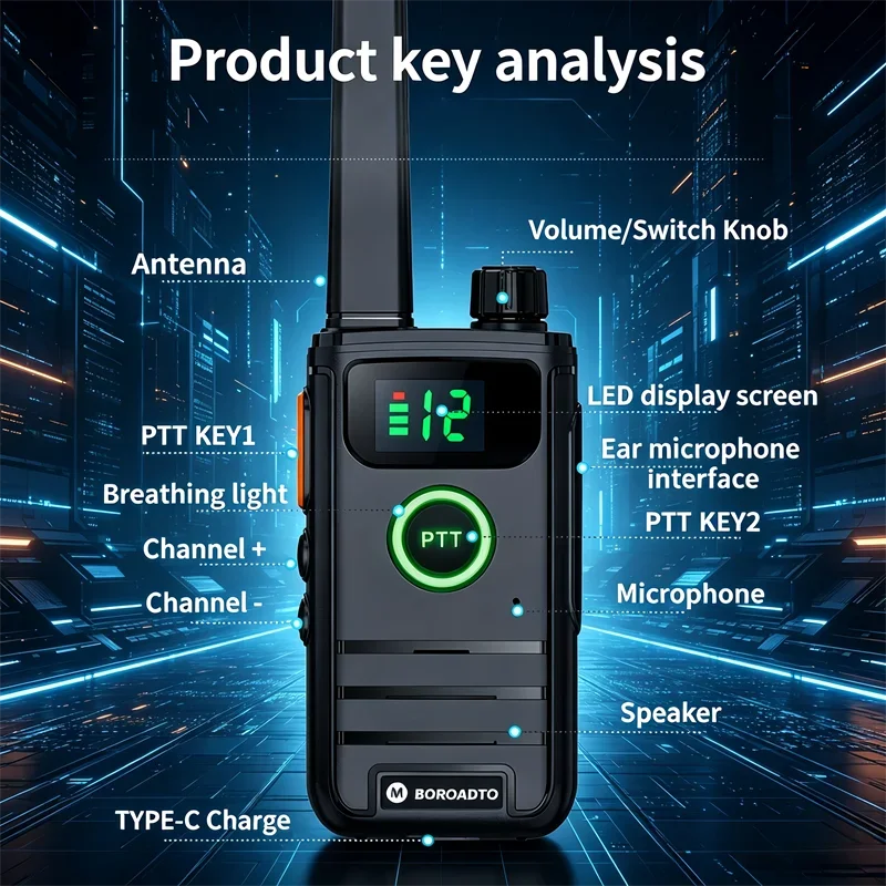 16CH PMR446 Two-Way Radio Walkie Talkies with Earpiece LCD Display PTT for Hotel Cafe Construction - Popular Communication Tool