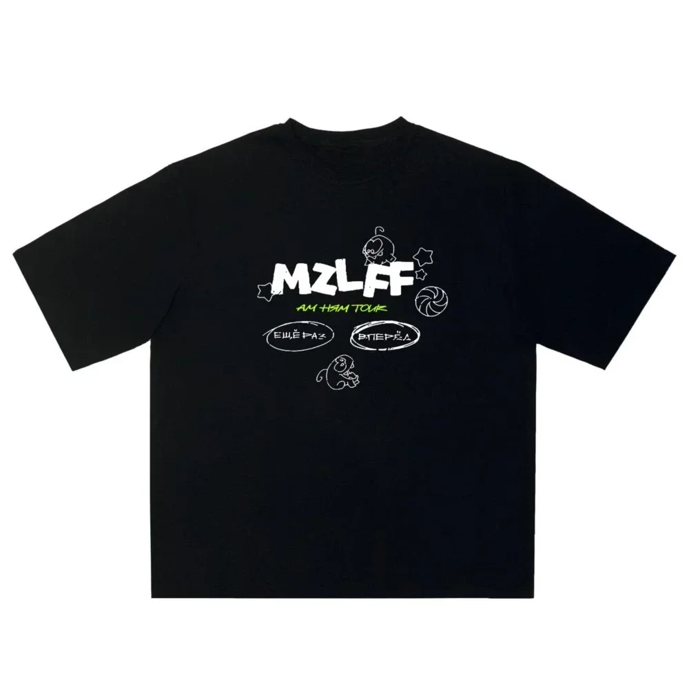 

New Men's Tshirt Streetwear Cartoon MZLFF Print Harajuku Hip Hop Korean Short Sleeve Y2k Tops Cotton Graphic Clothing Goth