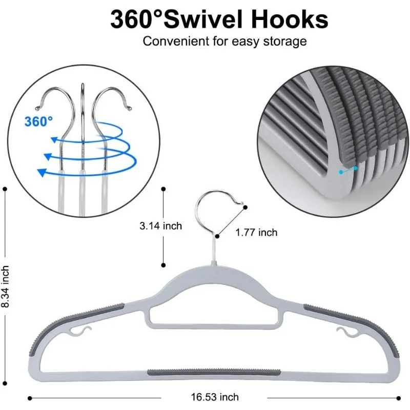 Hangers，Plastic Clothes Hangers,Upgraded Rubber Stripe Non-Slip Coat Hangers,50 Pack Dry Wet Trousers Pants Hangers,Space Saving