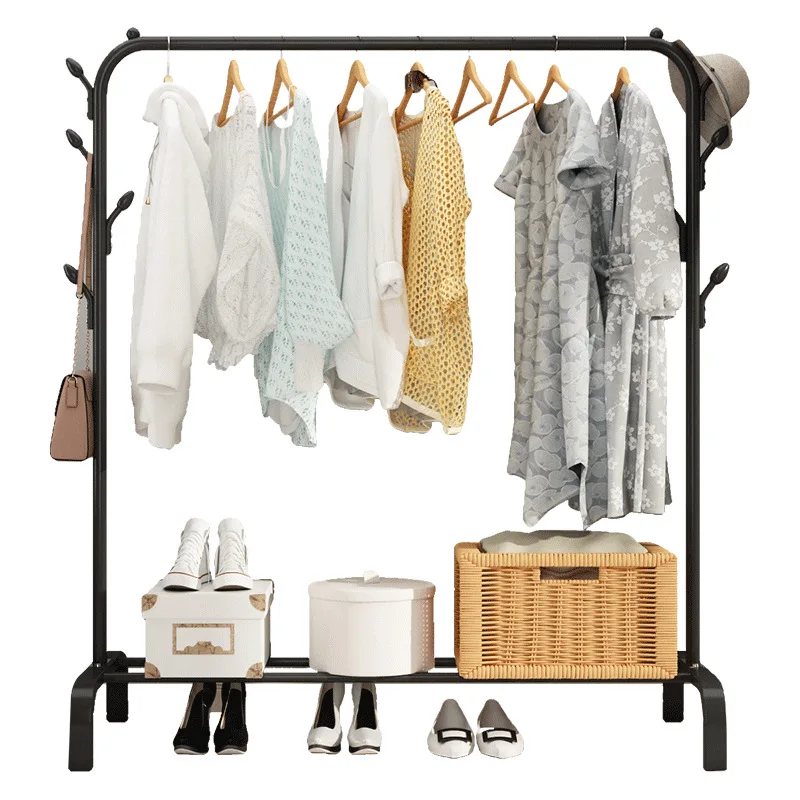 Floor Hanger Household Clothes Rack Balcony Drying Hanger Rod Indoor Coat Rack Bedroom Storage Rack Drying Rack Shelves