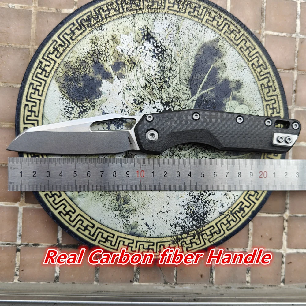 JUFULE 2024 MSI Real Carbon fiber Handle Folding knife Ball Bearing Mark M390MK Blade Tactical EDC Tool Camping Pocket Knives