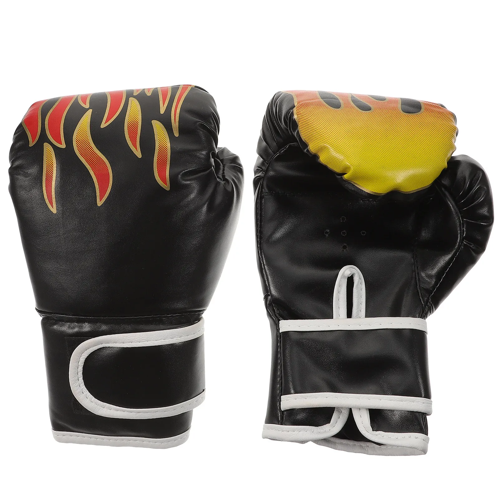 PU Boxing Gloves Flame Print Humanized Sticking Pad Snug Adjustable Fit for Dojo Sparring Kickboxing Fighting Practice