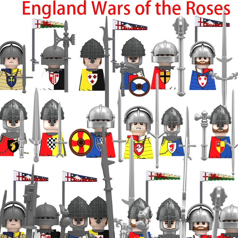 MOC England Wars Rose Soldier Building Blocks Napoleonic Military German Prussia Guard Infantry Knight Figures Weapon Bricks Toy