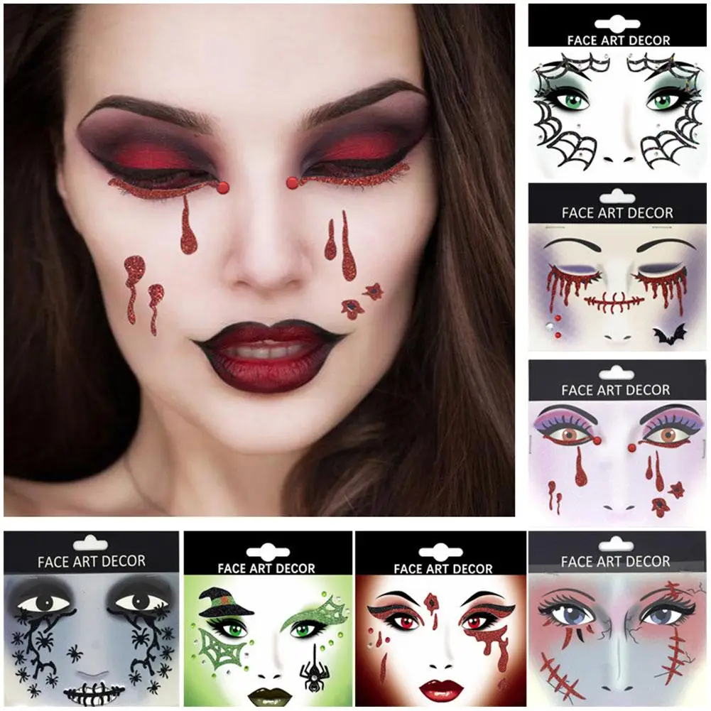 ฮาโลวีน Face Self-กาว Glitter Jewel Tattoo สติกเกอร์ Rave แพทช์เทศกาลแต่งหน้า S4g4