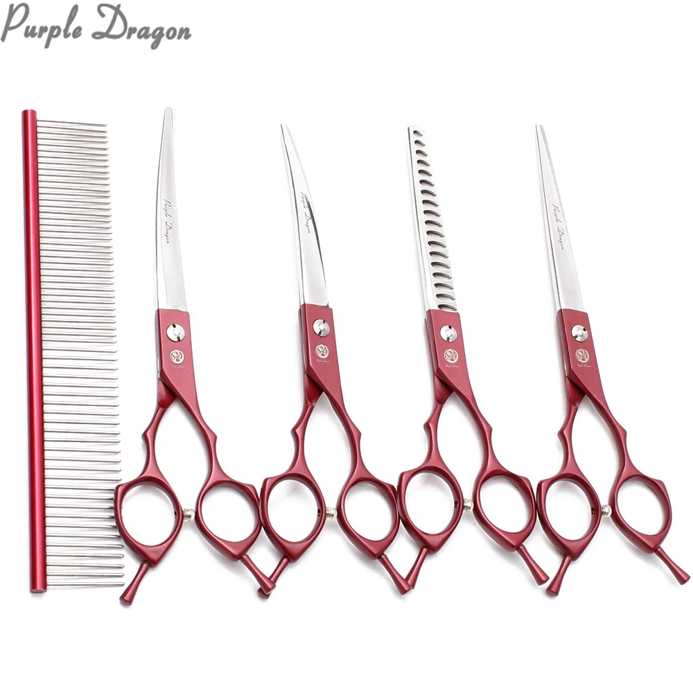 

Профессиональные ножницы для ухода за собаками Z3009, набор из нержавеющей стали с изображением фиолетового дракона и золотого цвета, профессиональные аксессуары для груминга собак