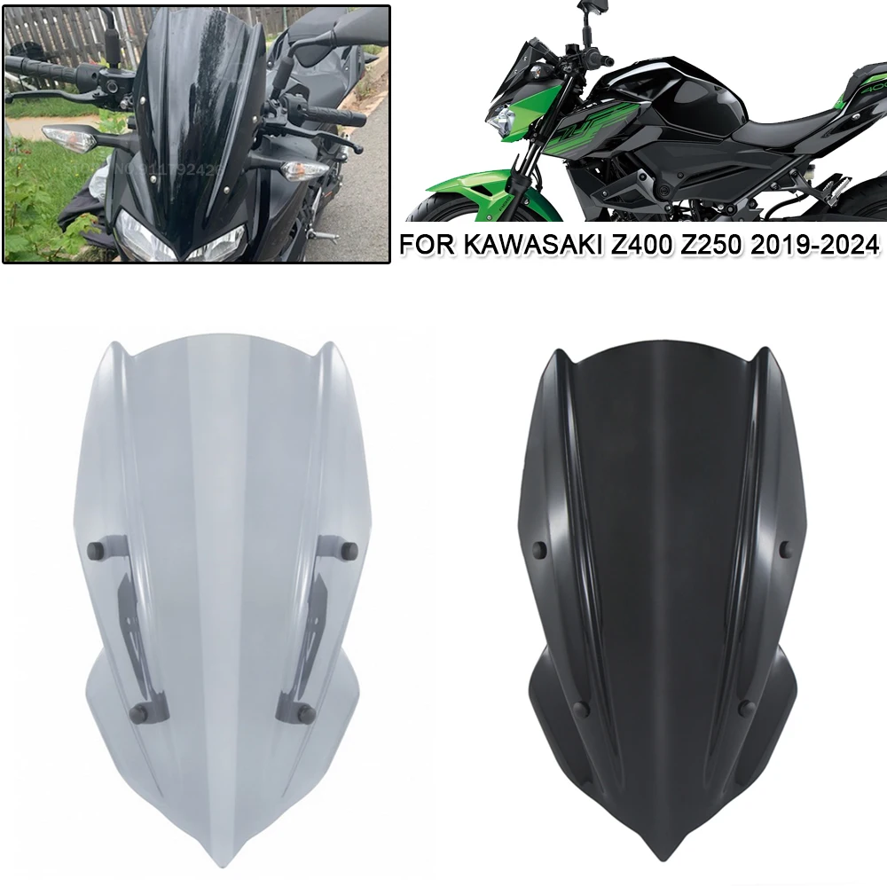 Motorcycle Windshield Windscreen Airflow Wind Deflectors Fly Screen Visor Protector For Kawasaki Z400 Z250 2019-2022 2023 2024