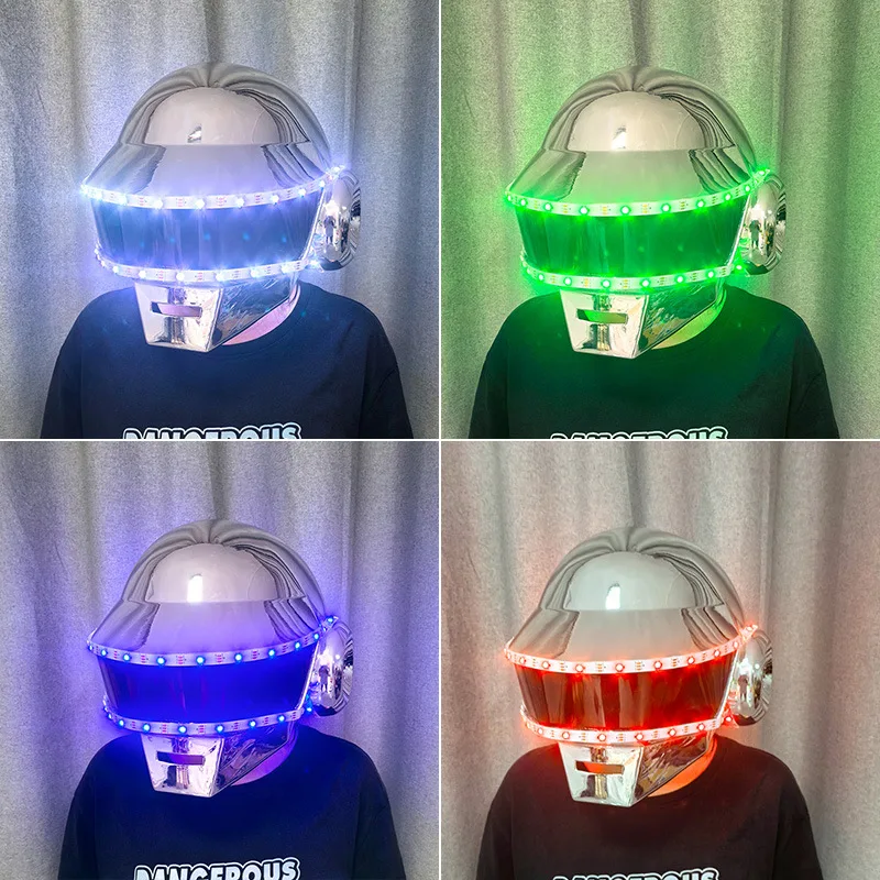 LED Stilt Walk Mirror Men Costume Glowing Helmet Bar KTV Stage Performance Costumes Program Performance Props Cosplay Clothing