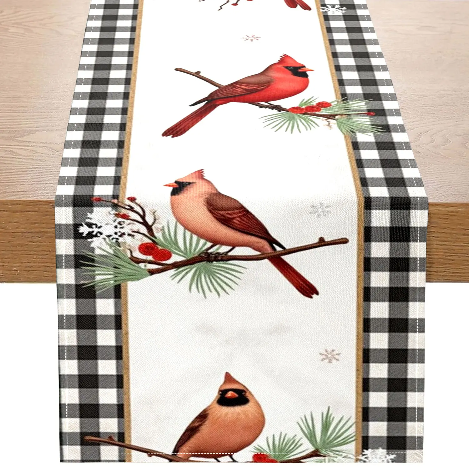 قطعة واحدة من مفرش طاولة الكاردينال الأحمر المنقوش لعيد الميلاد، مزين بالكاردينال الأحمر وفروع الصنوبر، مناسب لزينة عيد الميلاد والعطلات #1
