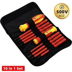 10Pcs Interchangeable Blade VDE Insulated Screwdriver Set with Case Magnetic 500V Home and Professional Use Electricians Tools