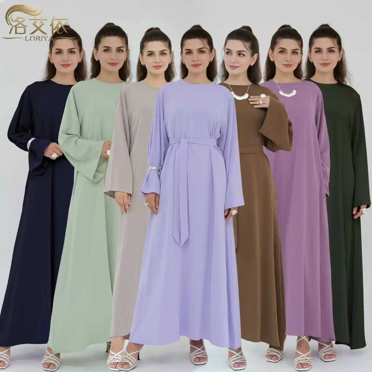 2026 Muslim New Fashion Women's Solid Color Simple Basic Daily O-neck Long Sleeve Ankle Length Dress Female Middle East Clothes