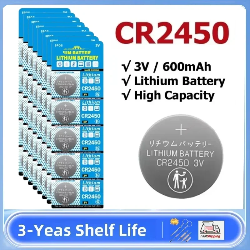 

CR2450 battery 3V Lithium Button cell 600mAh CR 2450 5029LC LM2450 DL2450 CR2450N BR2450 Cell Coin Battery for Watch toys