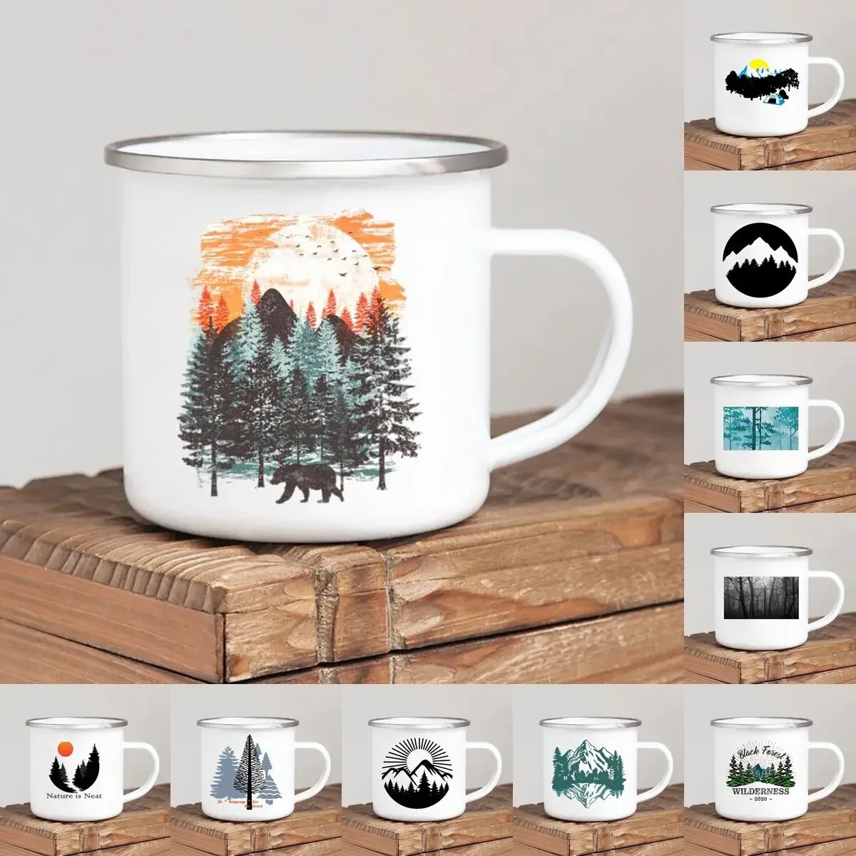 Adventure Together Camping Cup Forest Camp Enamel Coffee Mug Gift Idea for Camper Campfire Mugs Outside Outdoor Festival Travel