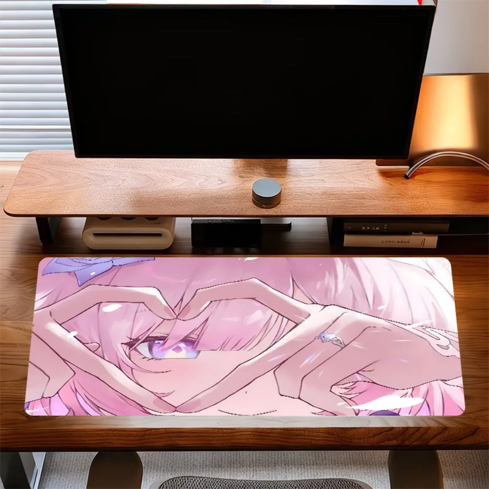 Cute Pink Anime Girl Heart Hands Large Desk Mat, Non-Slip Rubber Mouse Pad with Stitched Edges, Kawaii Keyboard Pad