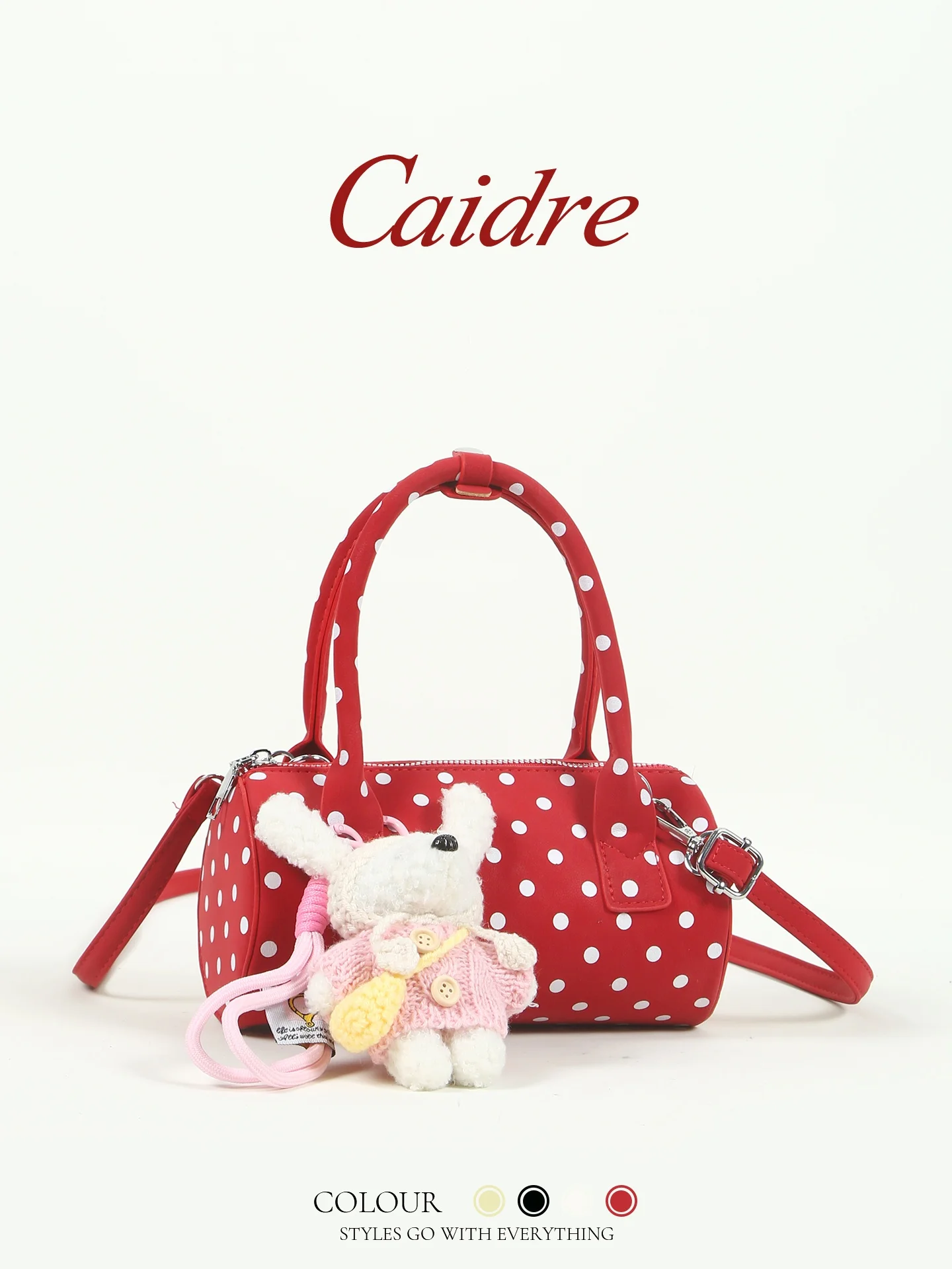 Caidre Polka Dot Red Bucket Bag Women's Birthday Gift Shoulder Handbag Office Small Leather Goods Popular Korean Style