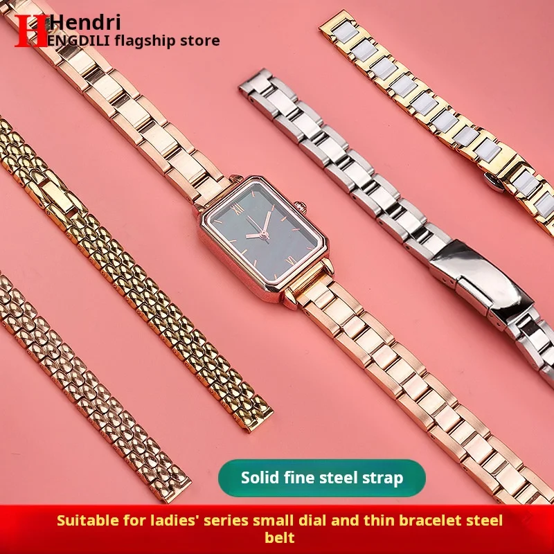 For any brand 6mm 8mm 10mm 12mm 14mm 16 Ladies Stainless Steel Watchband Solid Metal butterfly buckle Watch chain ceramic strap