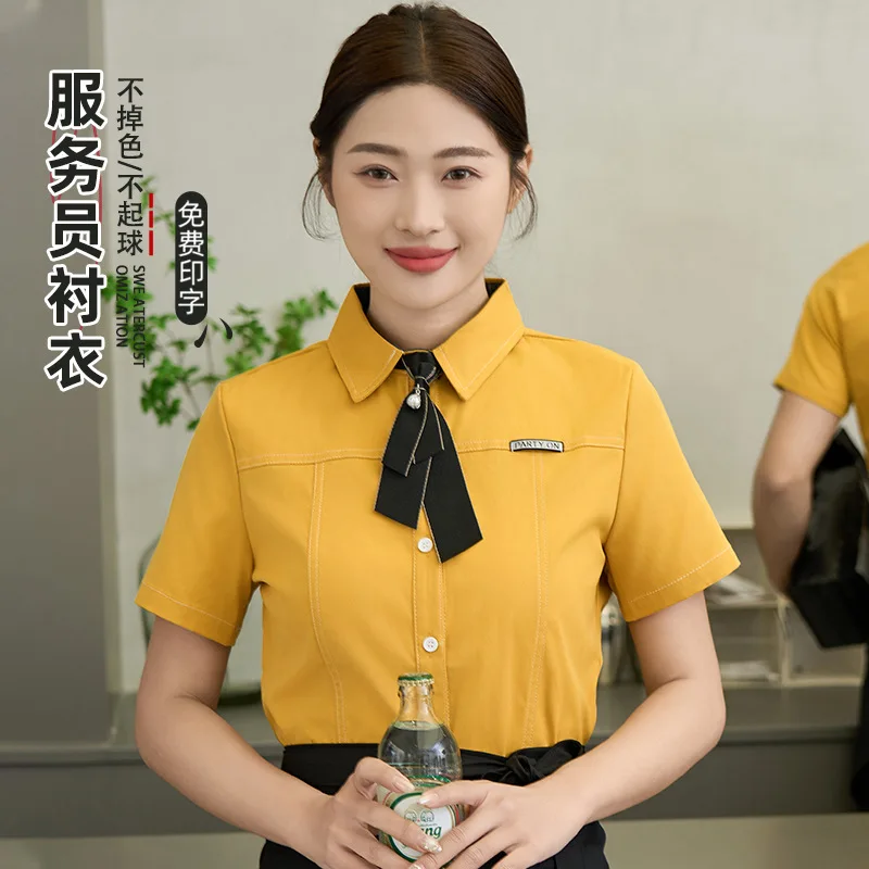 الوجبات السريعة مطعم النادل قصيرة الأكمام العمل موحدة مطعم غربي شواء متجر الخبز برغر كعكة متجر الموظف الصيف قميص