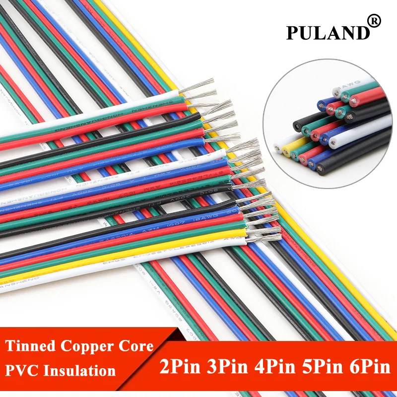 22/20/18AWG PVC Electronic Wire 2 3 4 5 6Pin Tinned Coper Extension Cable for 5050 3528 RGB RGBW CCT 24V 12V LED Strip Connector