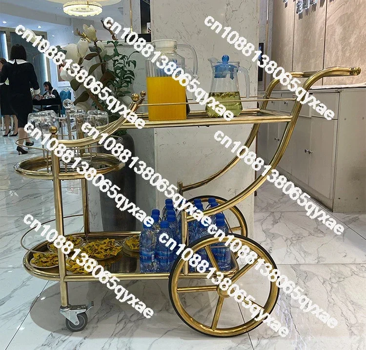 Hotel Trolley Wedding Dim Sum Birthday Trolley Drinks Cake Wine Cart Gold Stainless Steel Food Delivery Serving