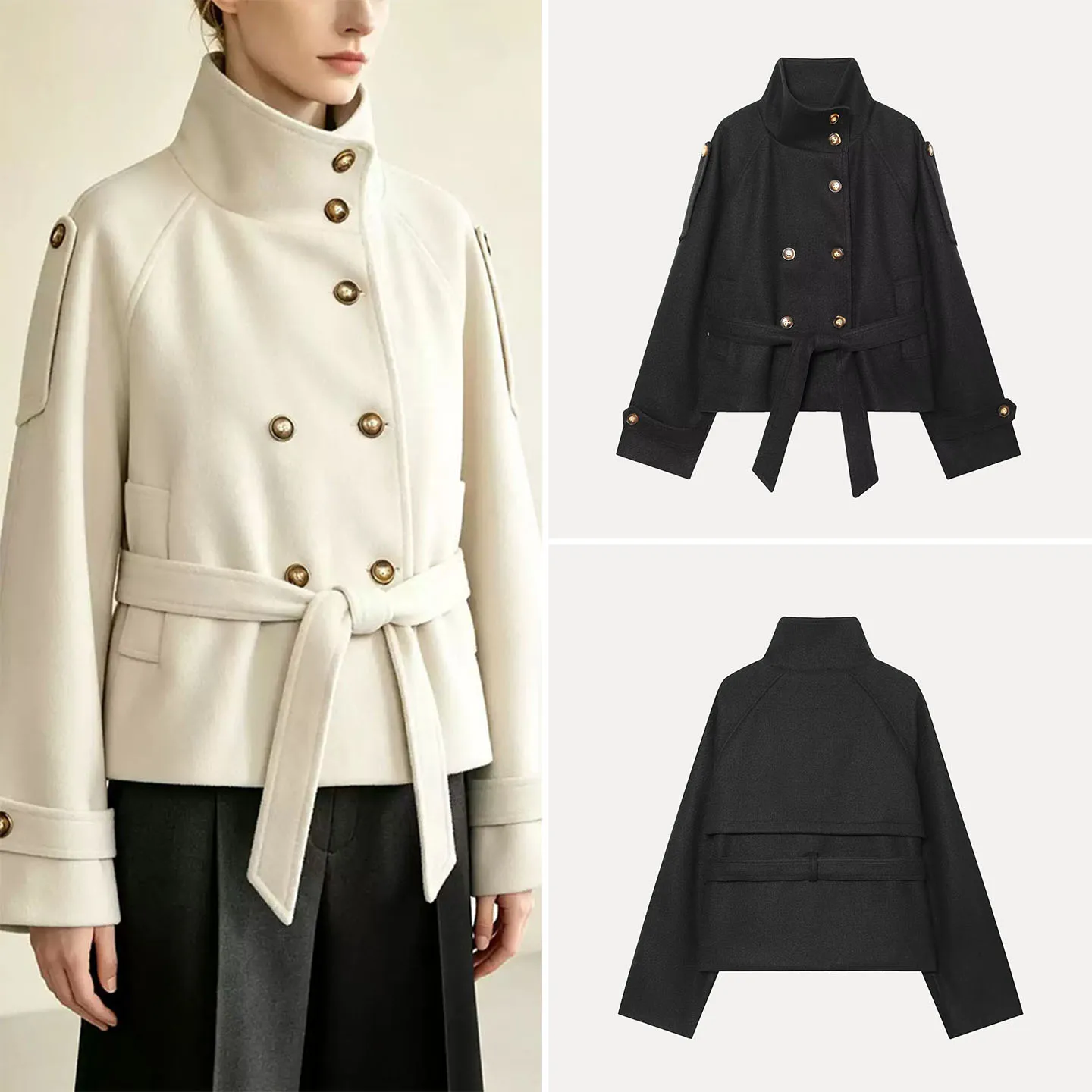 Loose Long Sleeve Stand Collar Double Buttoned Multi-Color Women's Jacket Casual Style Standard Fit Short Outerwear