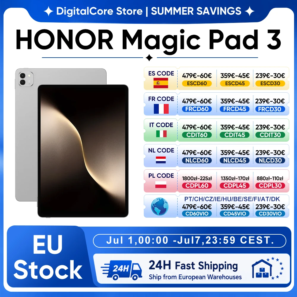 Tableta HONOR MagicPad 3 Versión Global, Pantalla LCD 3K de 13.3'' y 165Hz, Snapdragon 8s Gen 3, Batería de 12450mAh, Android 15