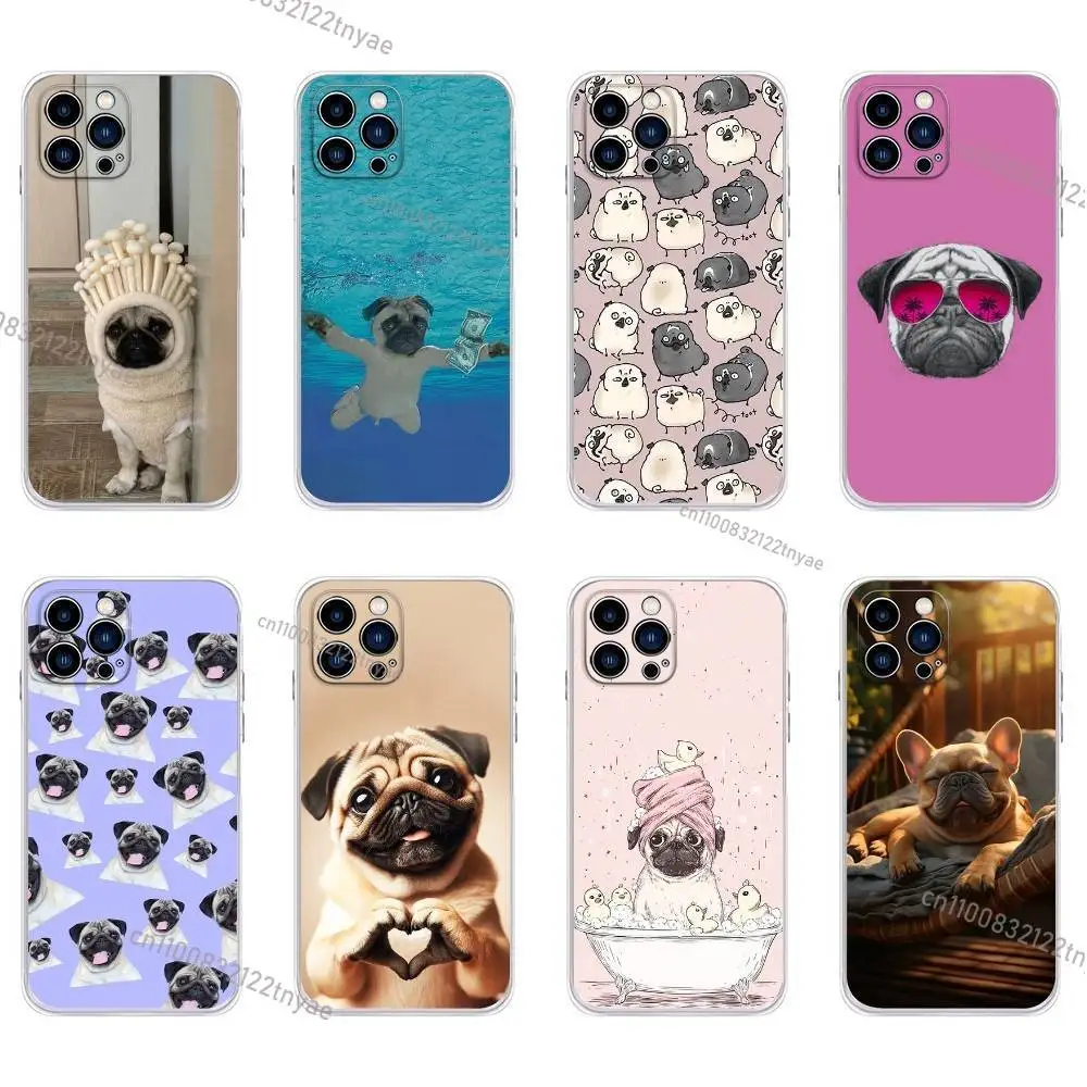 

Cute Pug Dog Phone Case For iPhone 17,16,15,14,13,12,11, Plus,Pro,Max,XR,XS,Plus,E,Mini Transparent Soft Cover