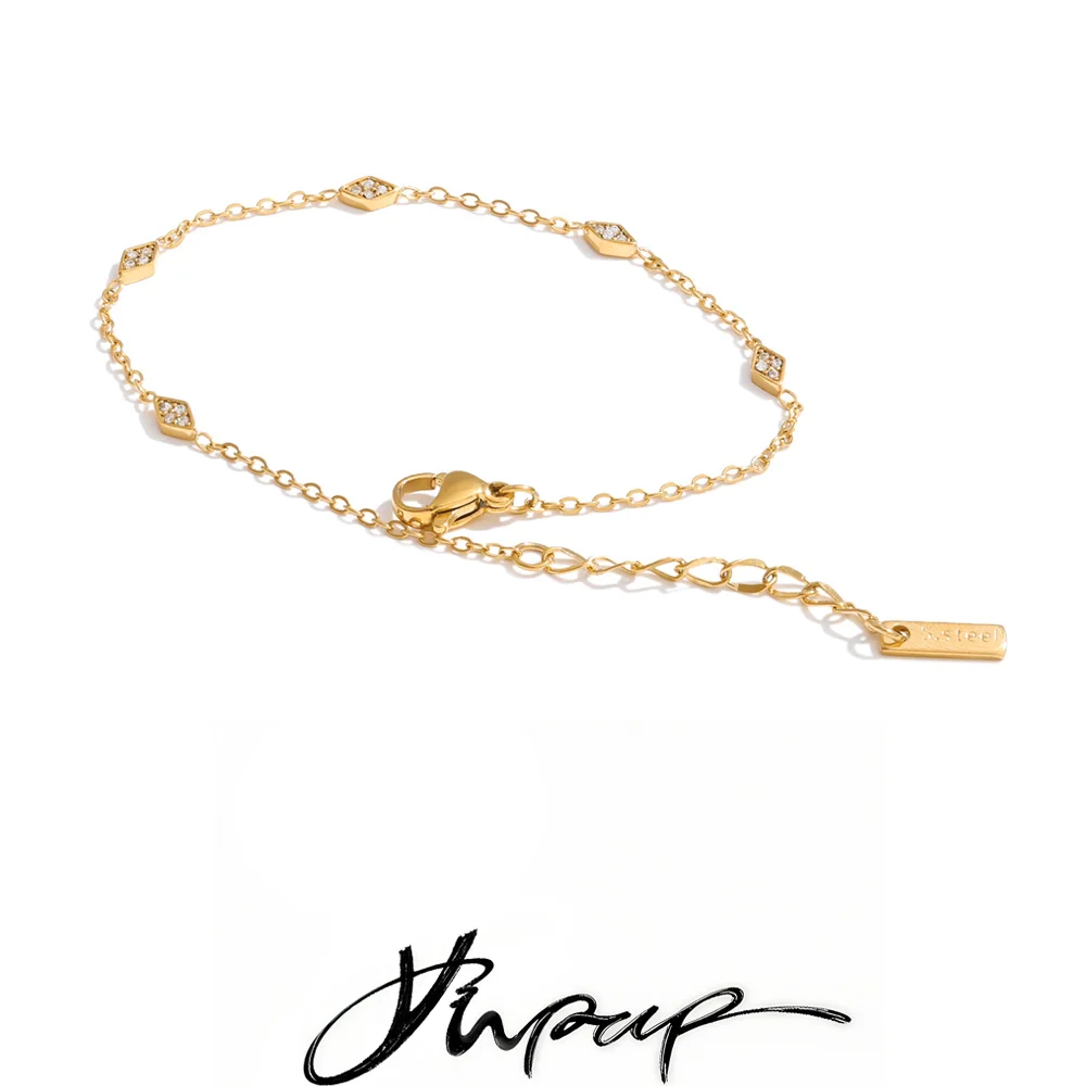 Yhpup Thin Stainless Steel Cubic Zirconia Chain Bracelet Bangle for Women Summer Delicate Aesthetic Chic Wrist Jewelry Recommend