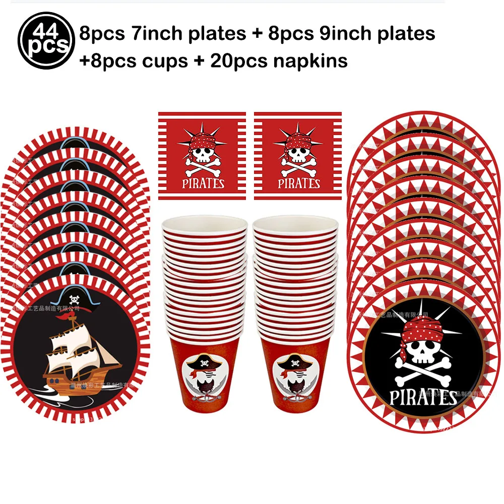 Pirate Party Paper Plate Cup Napkin Party Tableware Pirate Party Decor Pirate Ship Bone Dinnerware Supplies for Adult Kids decor