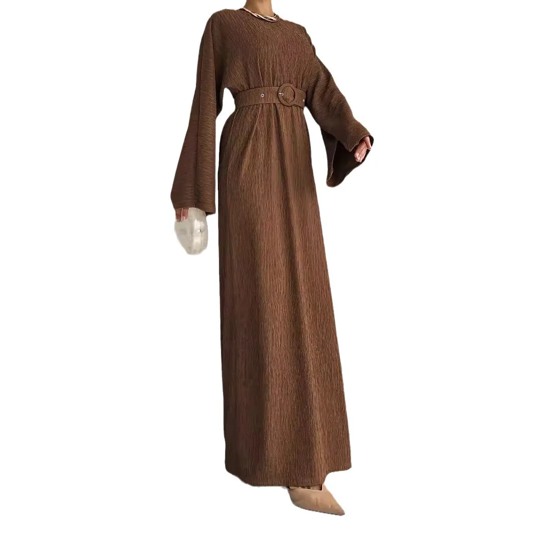 Nouveauté robes de mode musulmane couleur unie ceinture mode Robe longue femmes musulmanes taille haute Robe Abaya femmes Robe musulmane