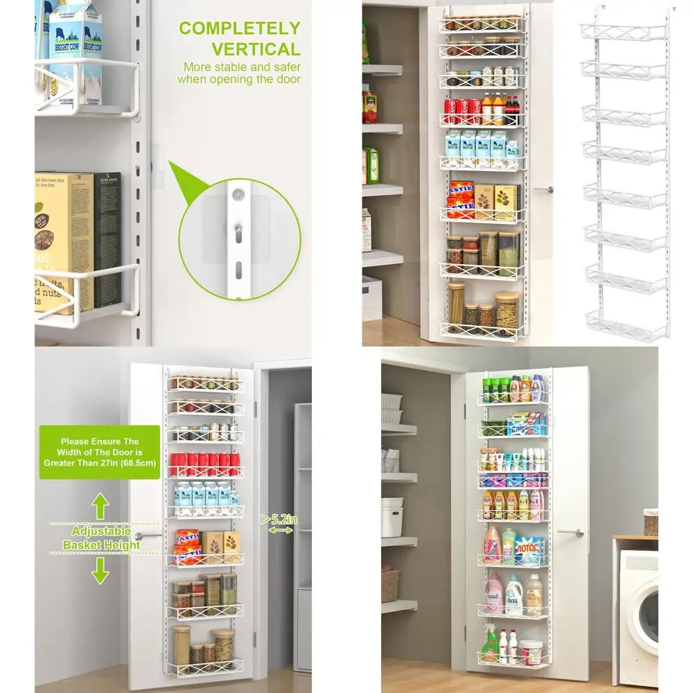 

8-уровневый дверной органайзер из дерева и металла с регулируемыми корзинами, белый, для хранения кухонной кладовой и полки для специй