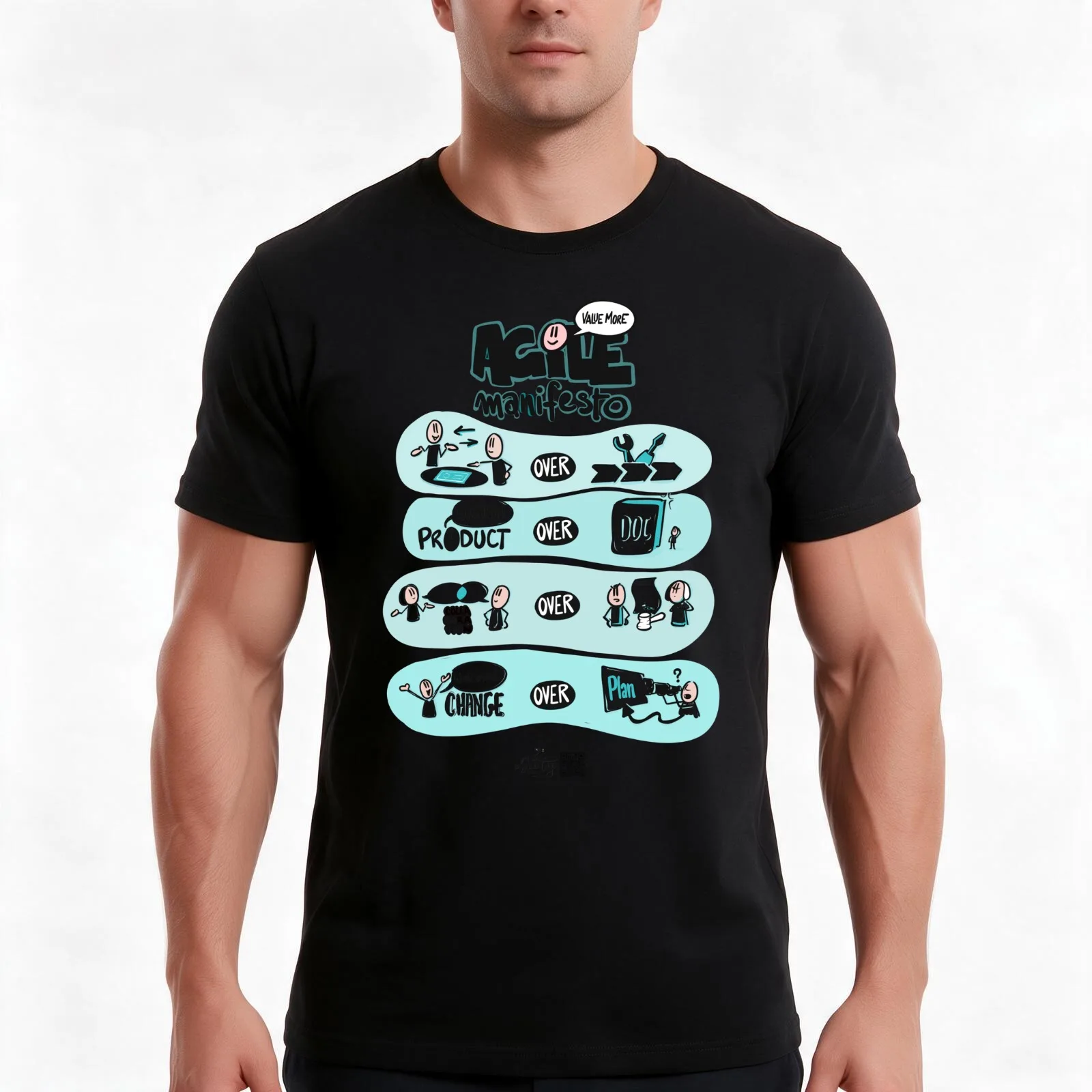 Agile Manifesto T-Shirt, Summer Casual Cotton Tee, Oversized Streetwear Tops, Vintage Graphic Print, Loose Fit Short Sleeve