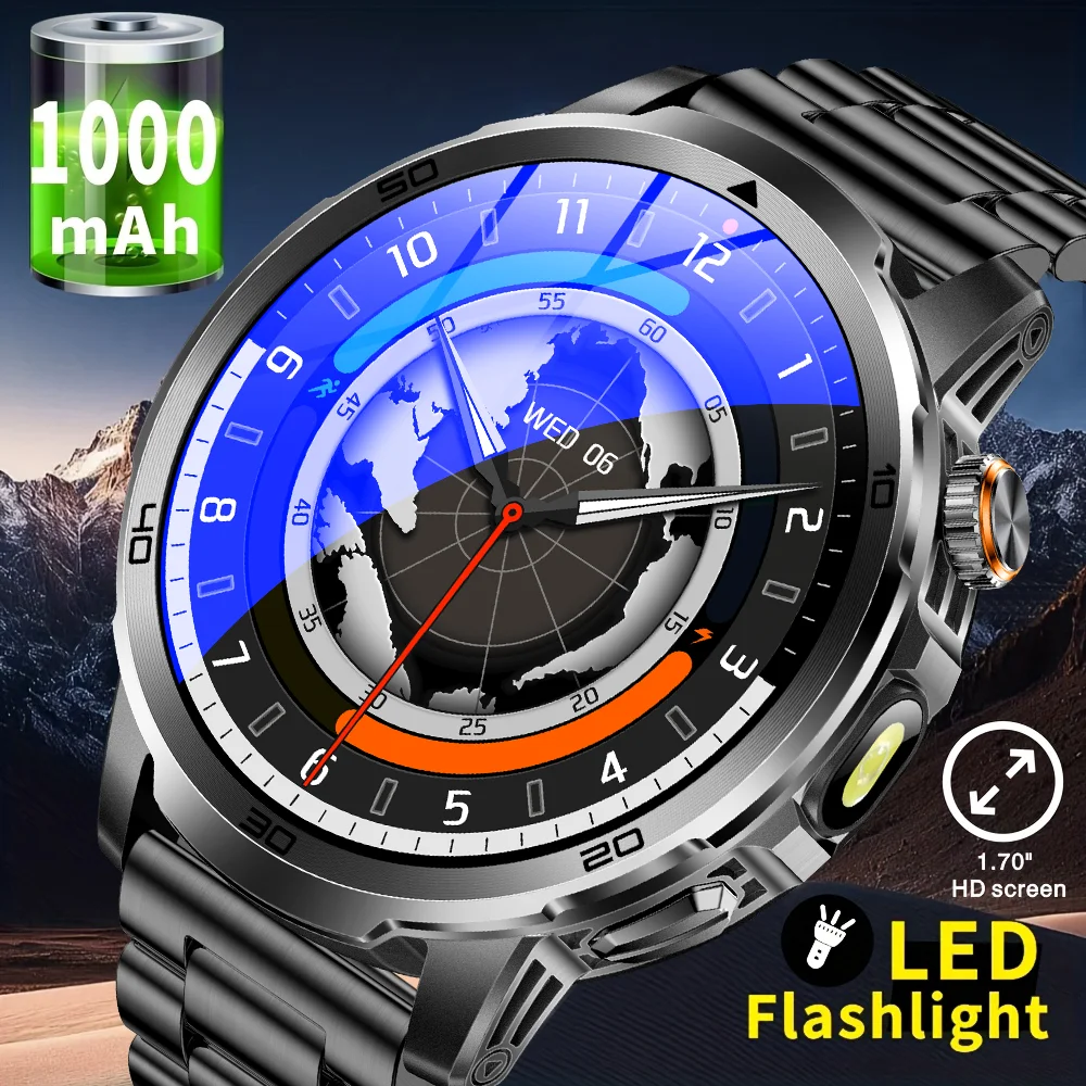 

2026New Military Outdoor GPS Sports Smartwatches Men 5ATM/IP69K Waterproof Flashlight Bluetooth Call Smart Watch 1000mAh Battery