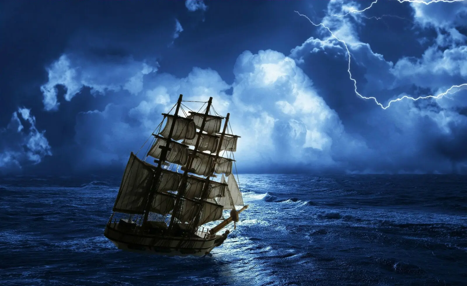 Pirate Ship on the Stormy High Seas Beach Ocean Art Picture Print Silk Poster Home Wall Decor