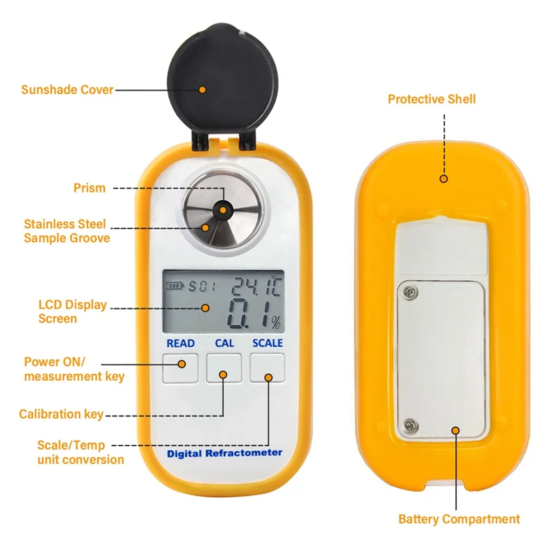 Portable Digital Honey Refractometer 4-in-1 Brix/Water/Be\'/Refractive Tester Measurement Instrument DR301