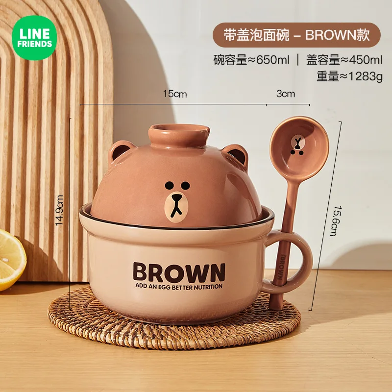 LINE FRIENDS Miska na makaron błyskawiczny Wysoki wygląd Ceramiczna miska na ryż do użytku domowego Zastawa stołowa Zestaw misek na zupę z makaronem