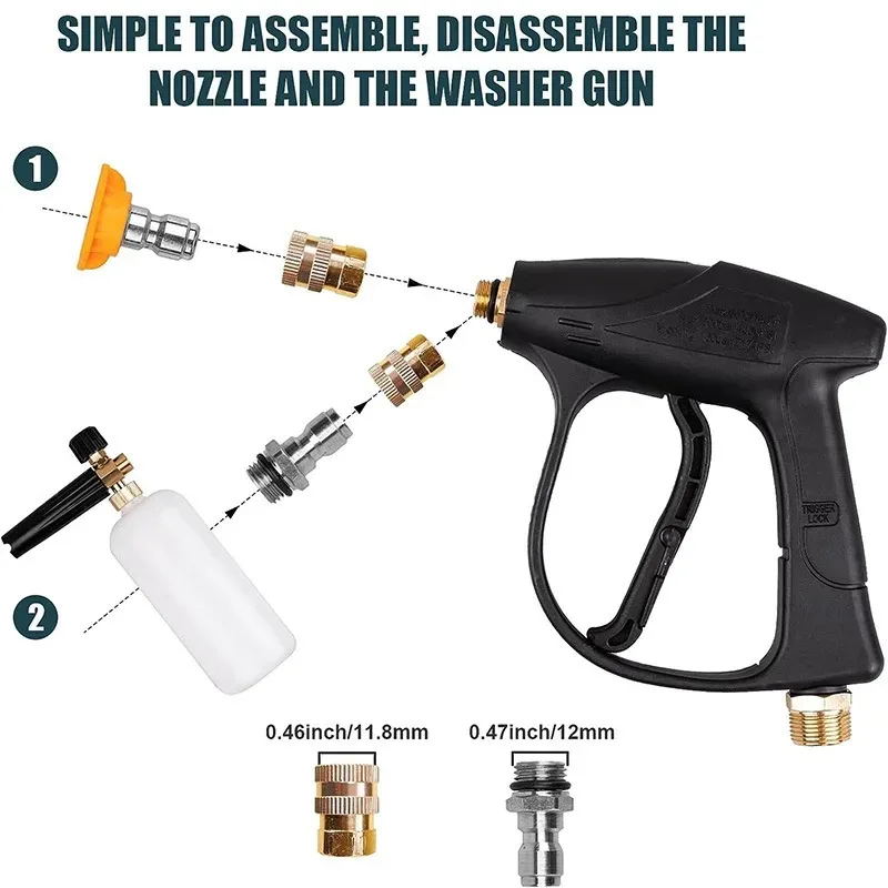1/4 Quick Connection with 5-color Nozzle High Pressure Cleaning Gun 4350PSl Car Wash Short Gun Aluminum Valve Cleaning Gun