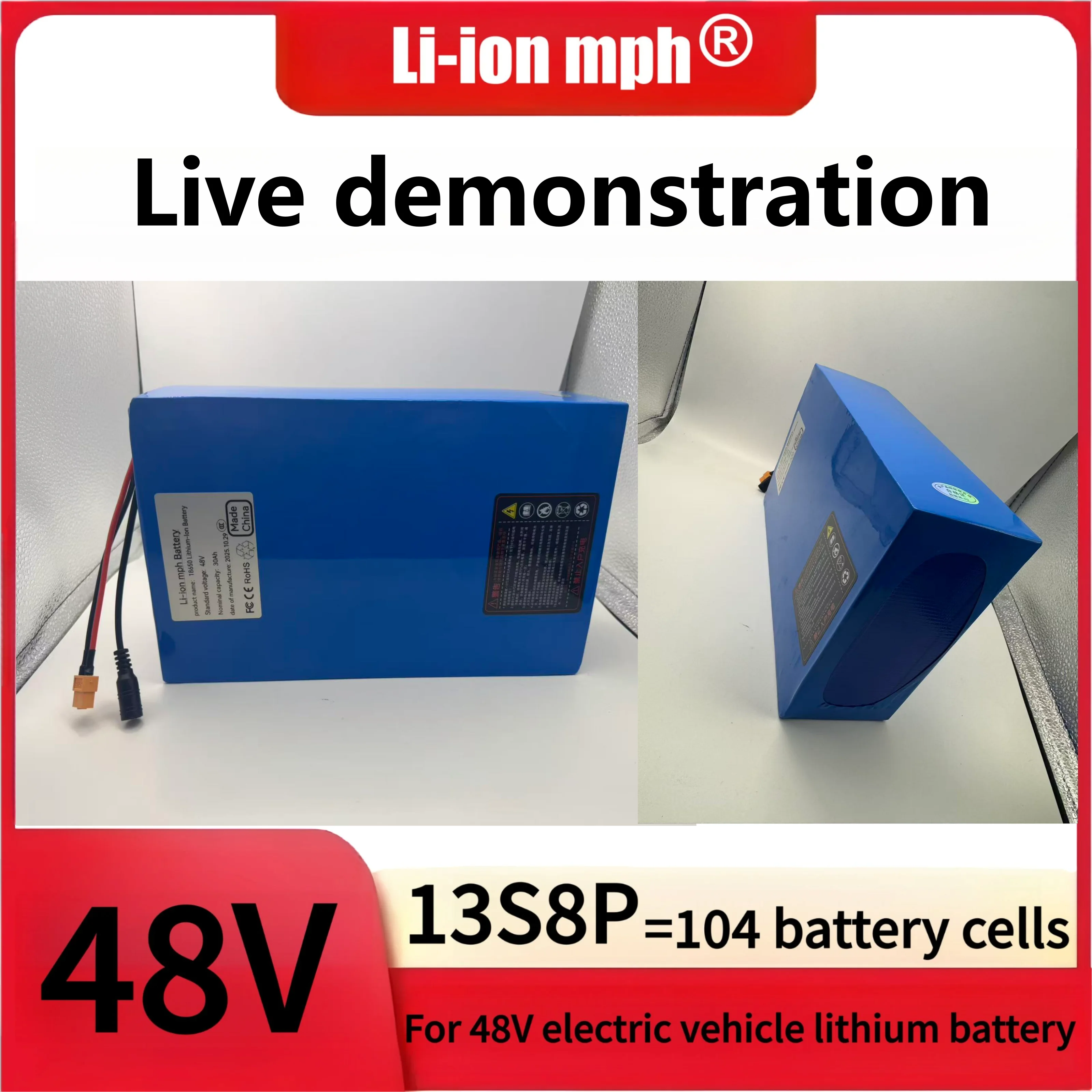 

48V 30ah 13s8p lithium-ion battery pack 48V 30000mAh 2000W electric battery, built-in 50A BMS+chargerr 18650.00 48v battery pack